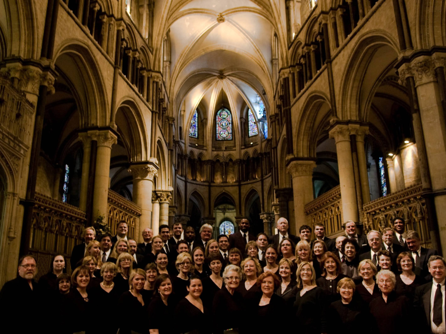 A group of people gathered in a church